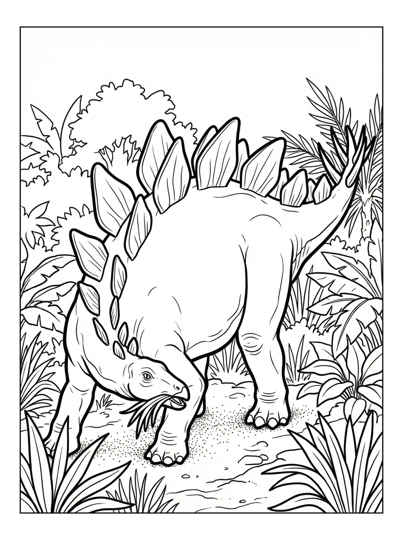 Stegosaurus Foraging In Jungle Clearing