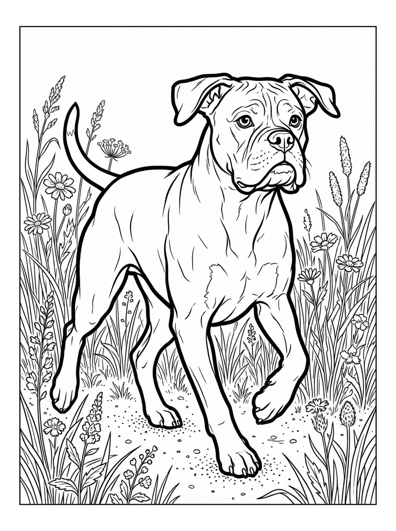 Boxer Dog Running Through Meadow