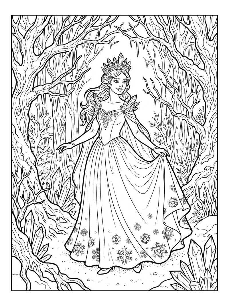 Ice Princess Walks In Enchanted Forest