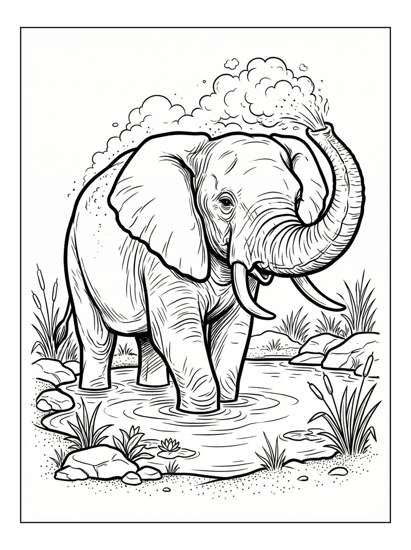 Elephant Sprays Water In Watering Hole
