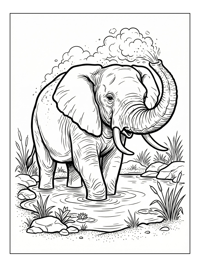 Elephant Sprays Water In Watering Hole
