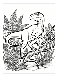 Velociraptor Perching In Jungle Ferns