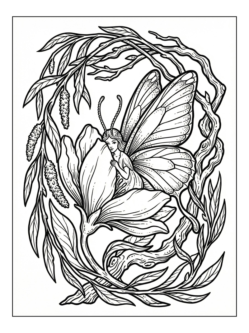 Butterfly Nymph Peeks Behind Flower