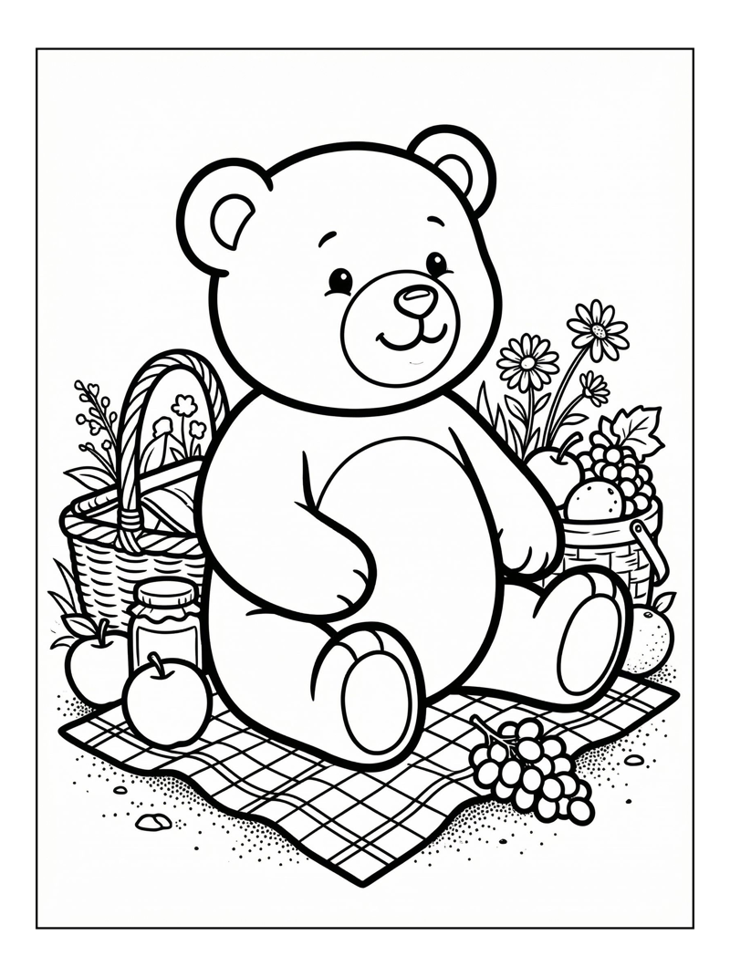 Baby Teddy Bear Sitting At Picnic