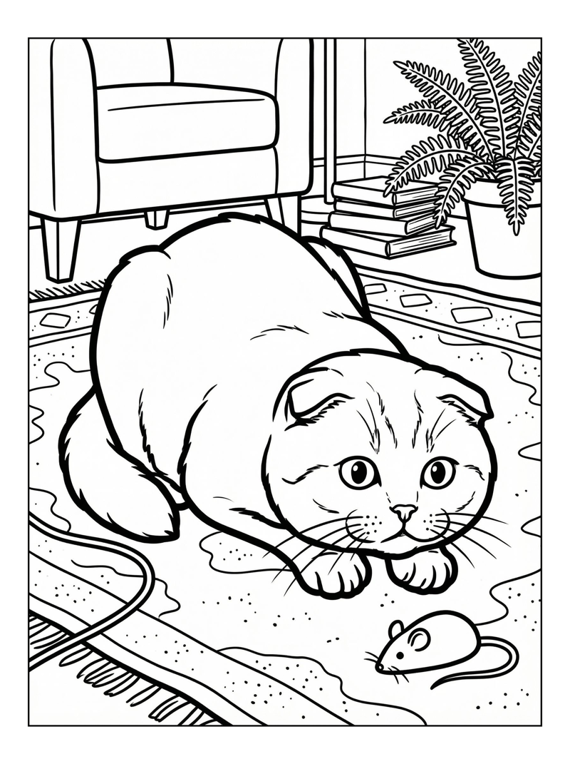Curious Scottish Fold Stalking Toy Mouse