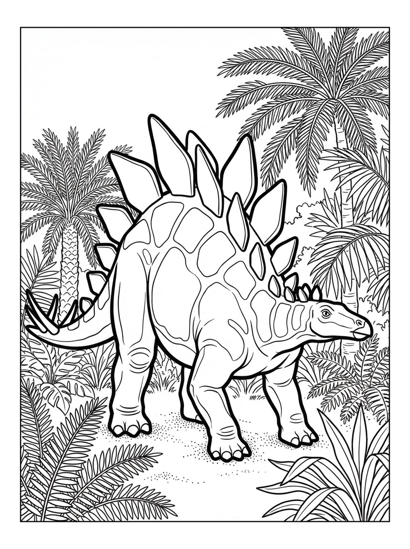 Stegosaurus Guarding Jungle Clearing