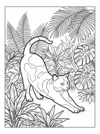 Tuxedo Cat Stretching In Jungle