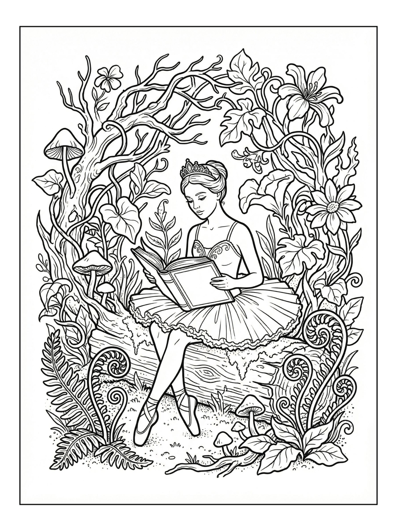 Ballerina Princess Reading In Forest