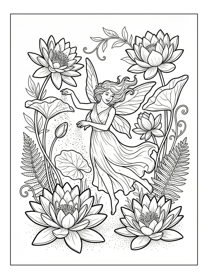 Water Fairy Sprinkling Dust Among Water Lilies