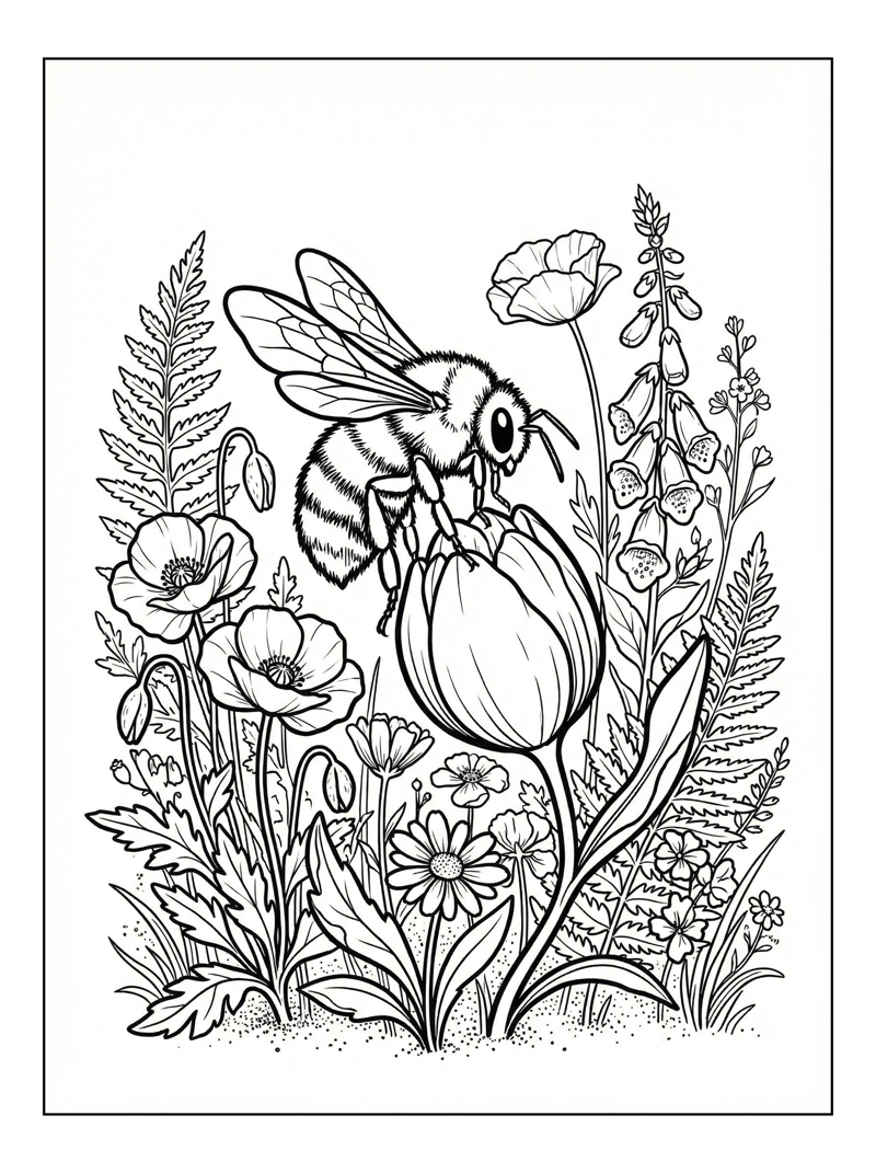 Bumblebee Landing On Flower Bud Garden