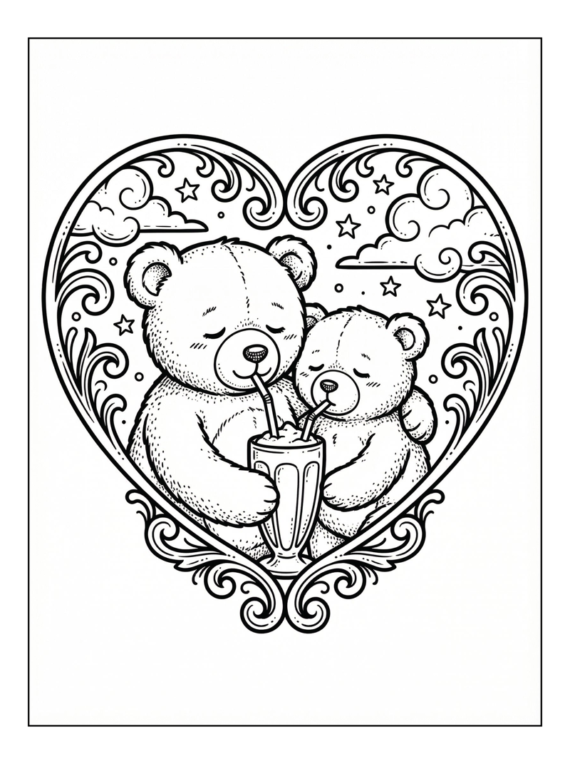 Teddy Bears Share Milkshake Heart Frame
