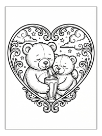 Teddy Bears Share Milkshake Heart Frame