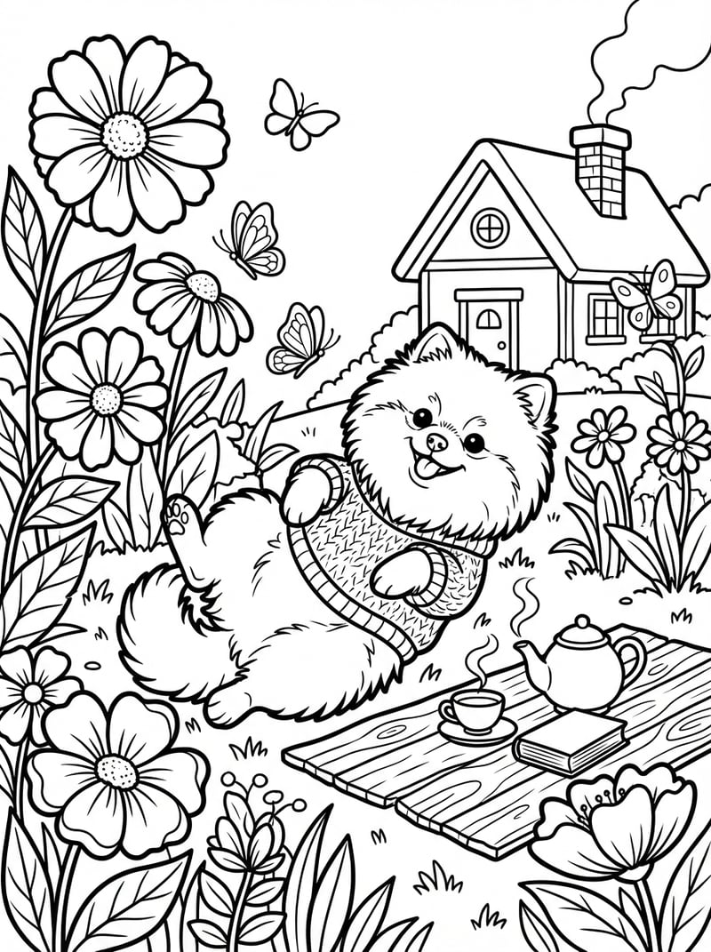 Cozy Pomeranian In A Garden Playing