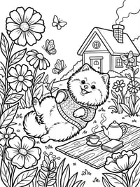 Cozy Pomeranian In A Garden Playing