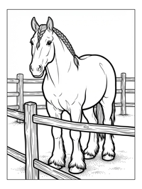 Shire Horse Standing In Wooden Fence