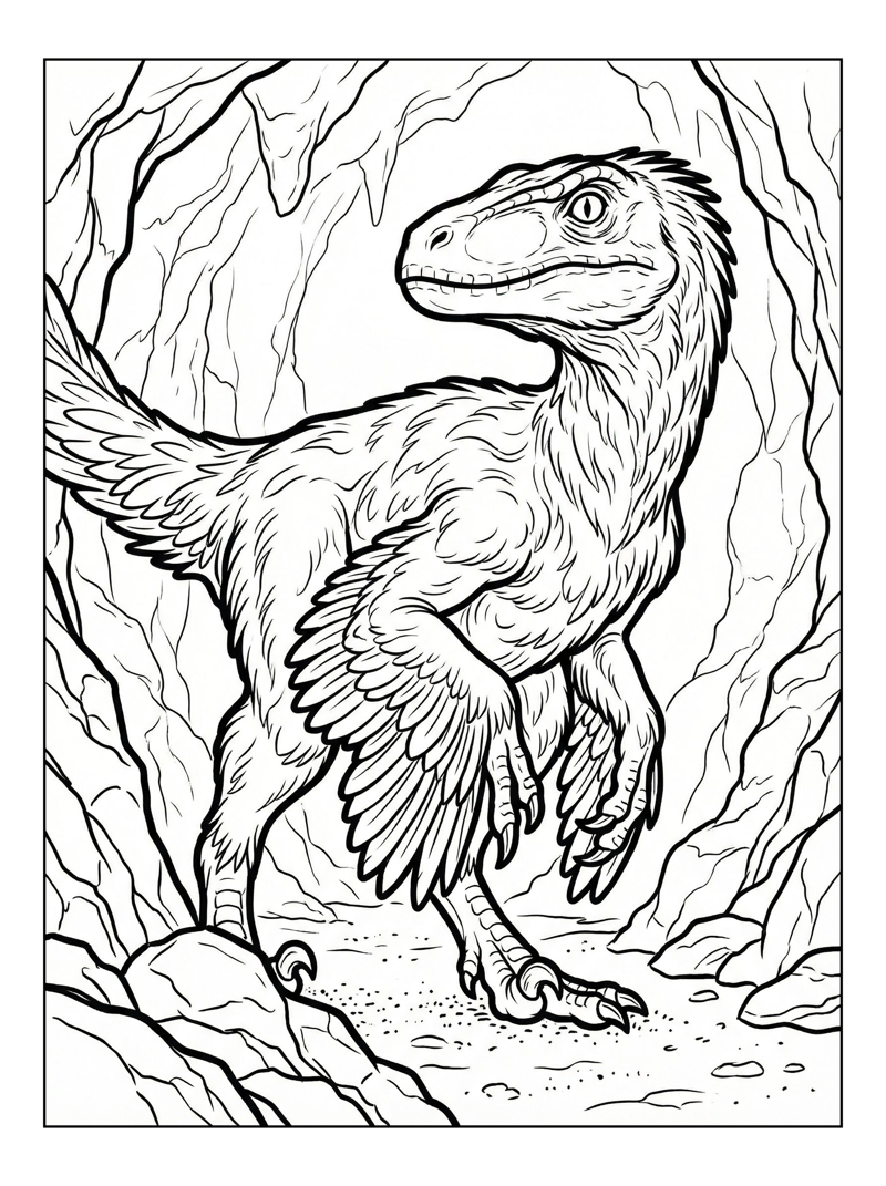 Feathered Velociraptor Scanning Ancient Cave