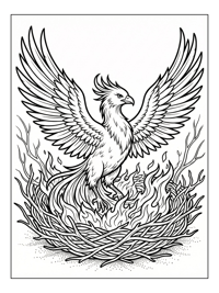 Phoenix Spreading Wings From Nest