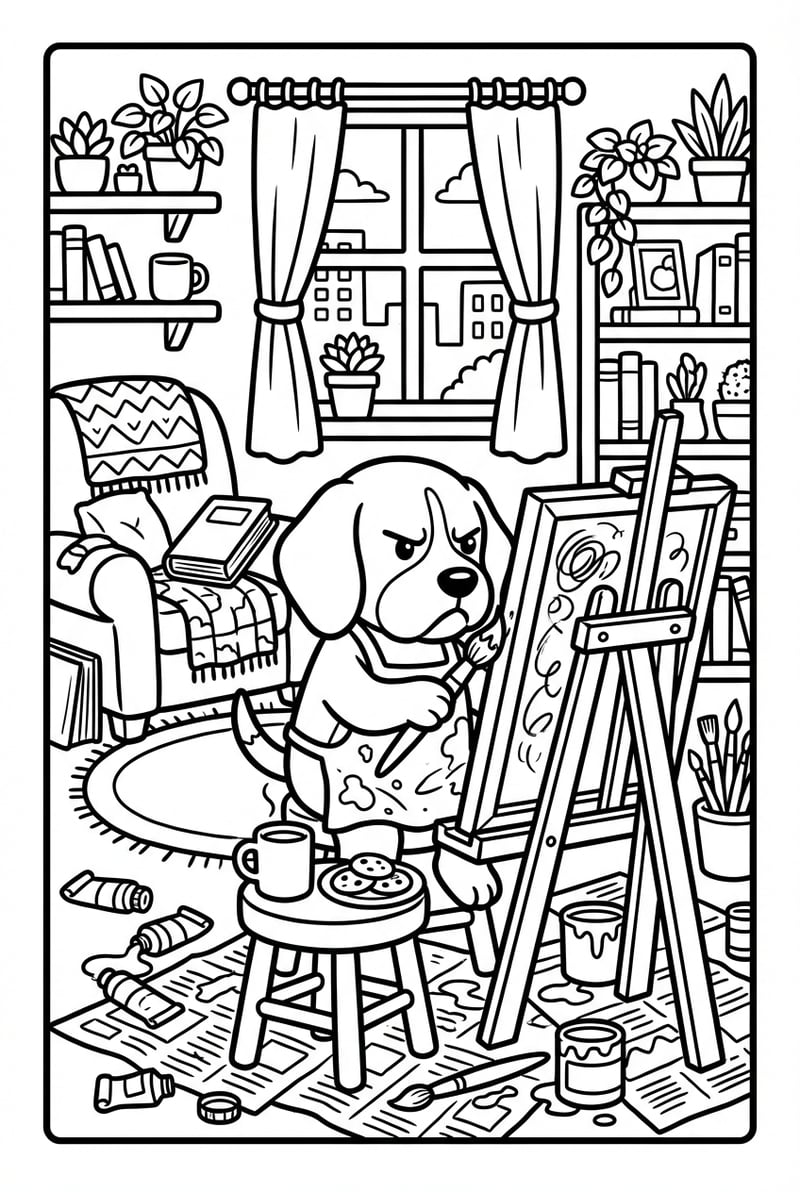 Grumpy Beagle in a appartment painting