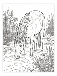 American Paint Horse Drinking From River