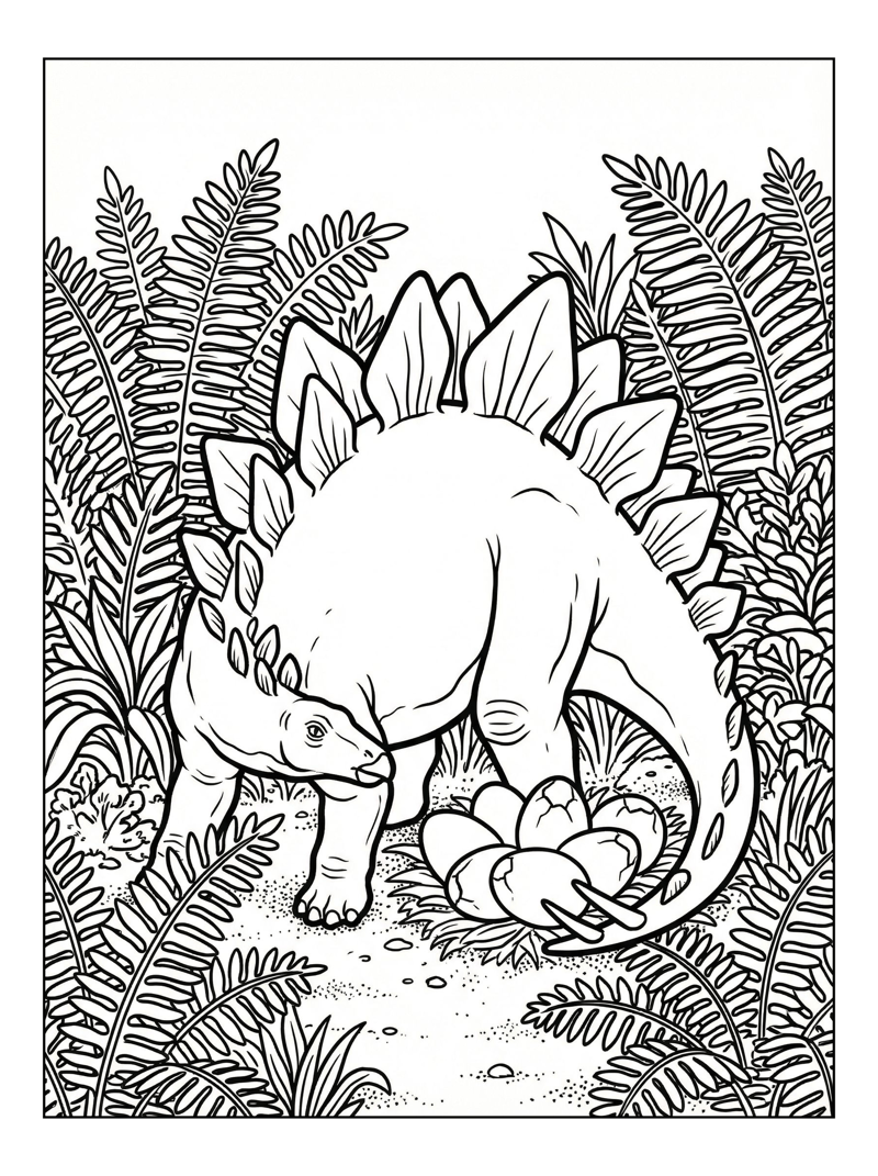 Mother Stegosaurus Baby Guarding Nest