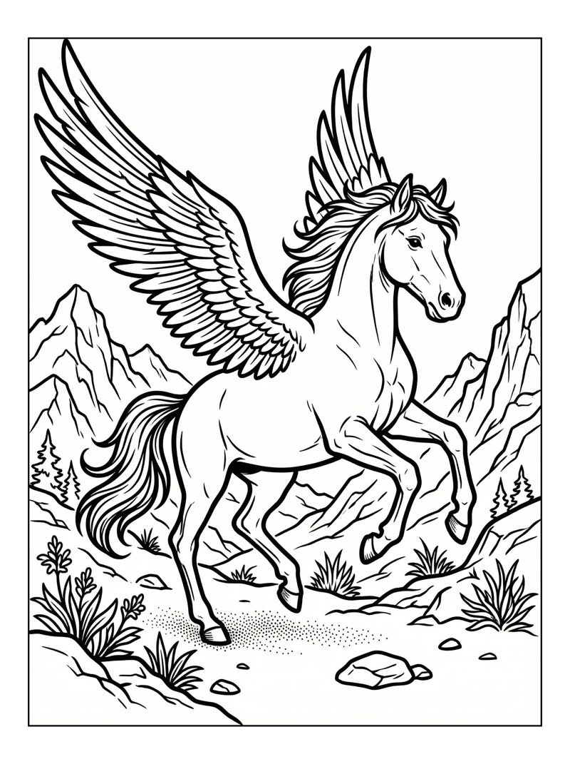 Celestial Pegasus Prancing In Mountains