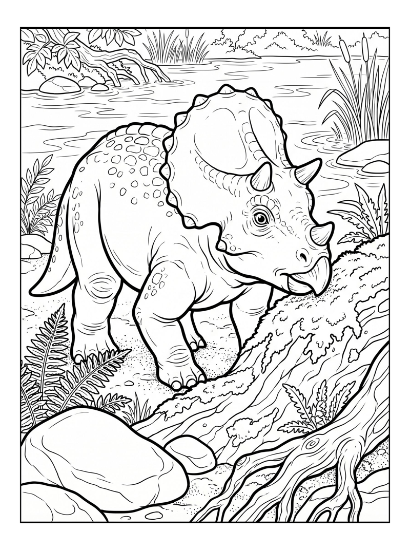 Hatchling Triceratops Exploring Riverbank