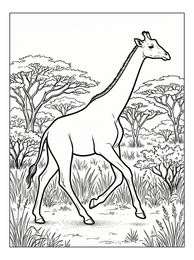 Masai Giraffe Running African Savanna