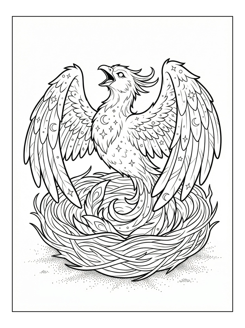 Celestial Phoenix Singing In Nest