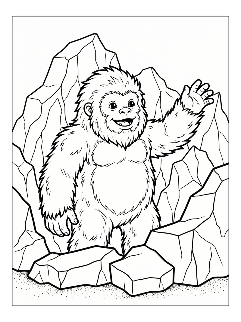 Baby Yeti Waving Among Ice Glaciers