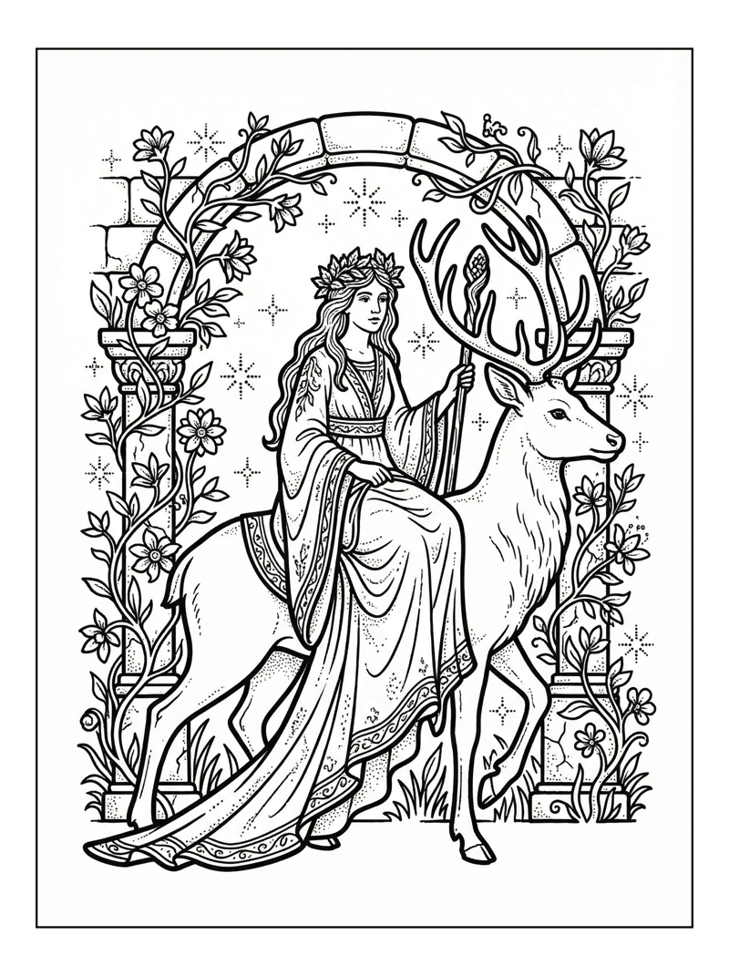 Princess Riding Deer Under Archway