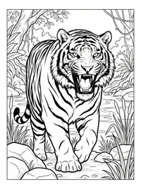 Tiger Roaring Walking From River