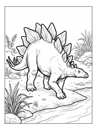 Stegosaurus Walking By River Bank