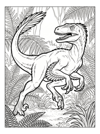 Velociraptor Running Through Fern Forest