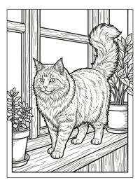 Maine Coon Cat Walking On Window Sill