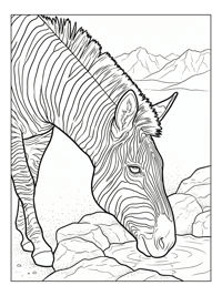 Mountain Zebra Drinking By Mountains