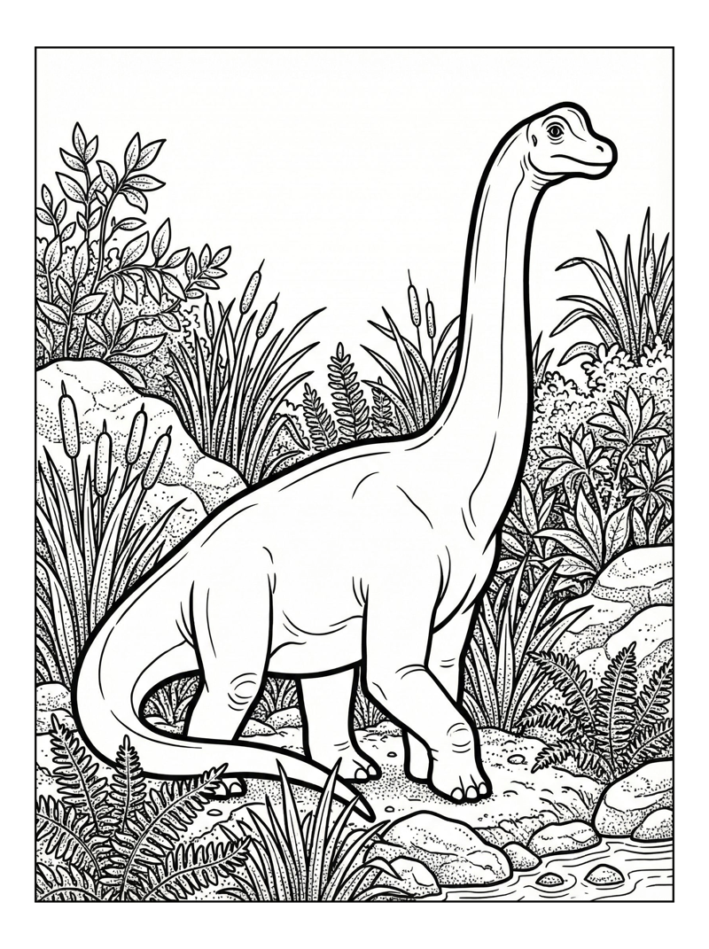 Brachiosaurus Stands By River Stream