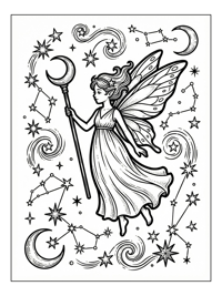 Fairy Flying Among Stars And Moons