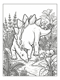 Baby Stegosaurus Drinking In Meadow