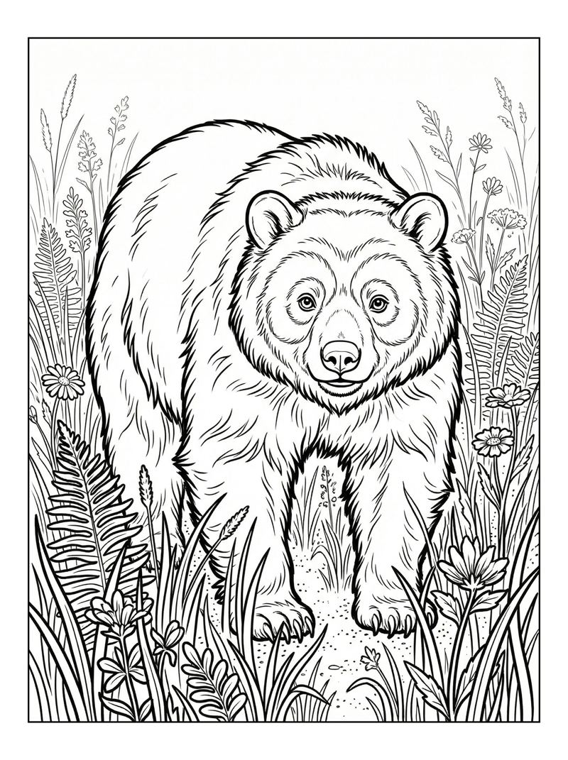Spectacled Bear Standing In Meadow