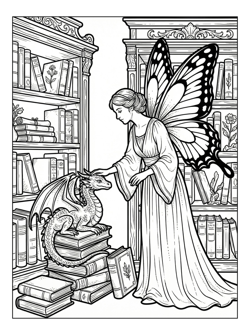 Butterfly Princess Petting Dragon In Library
