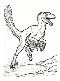 Feathered Velociraptor Jumping Riverbank