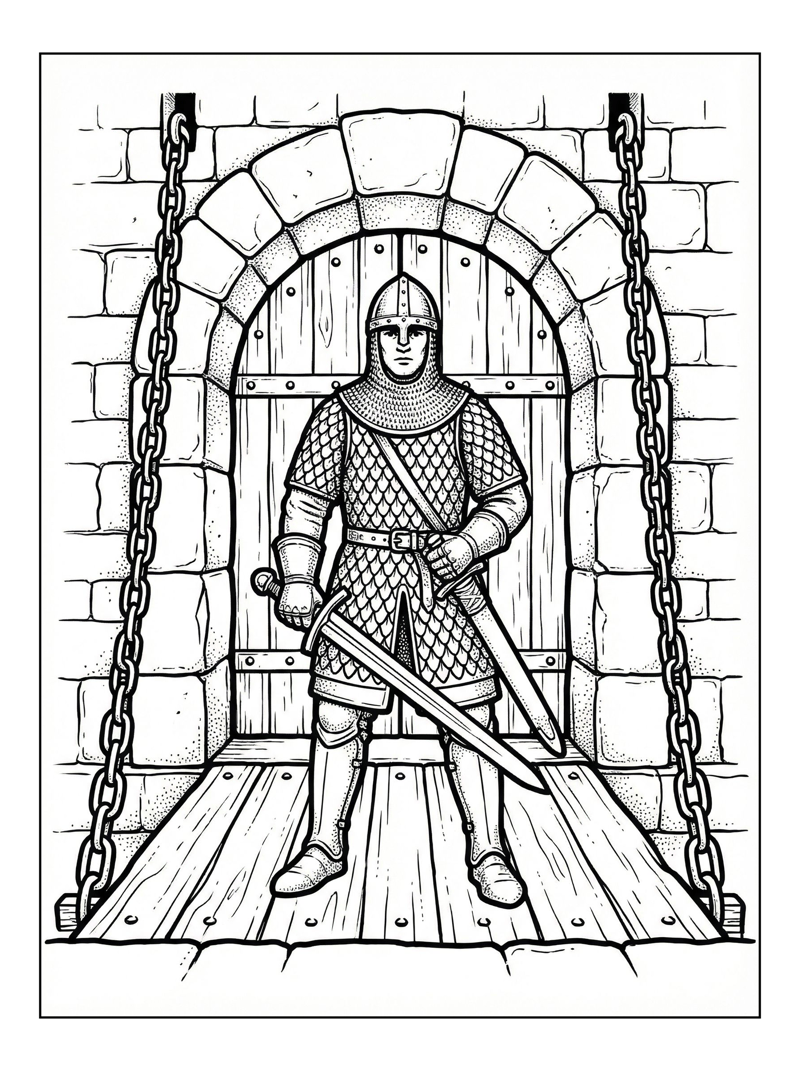 Knight Standing On Drawbridge With Sword