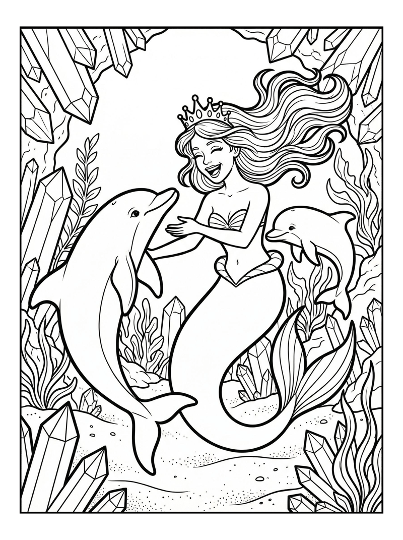 Mermaid Princess Playing With Dolphins Grotto