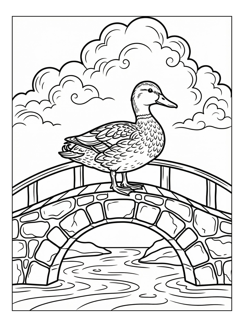 Crested Duck On Stone Bridge