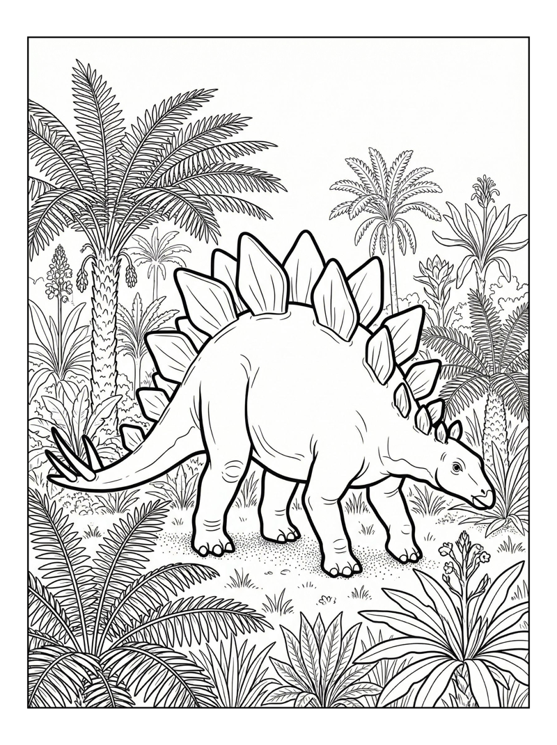 Stegosaurus Grazing In Jungle Meadow