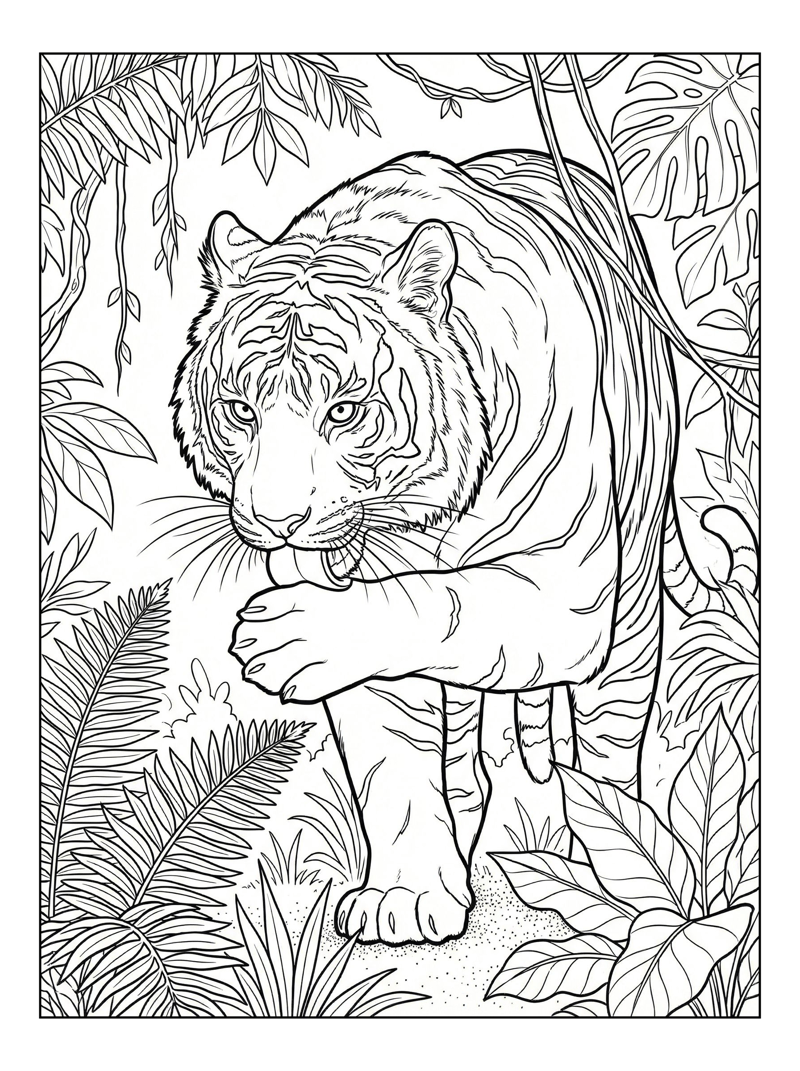 Sumatran Tiger Grooming In Rainforest