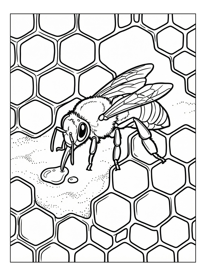 Honey Bee Drinking Water On Honeycomb