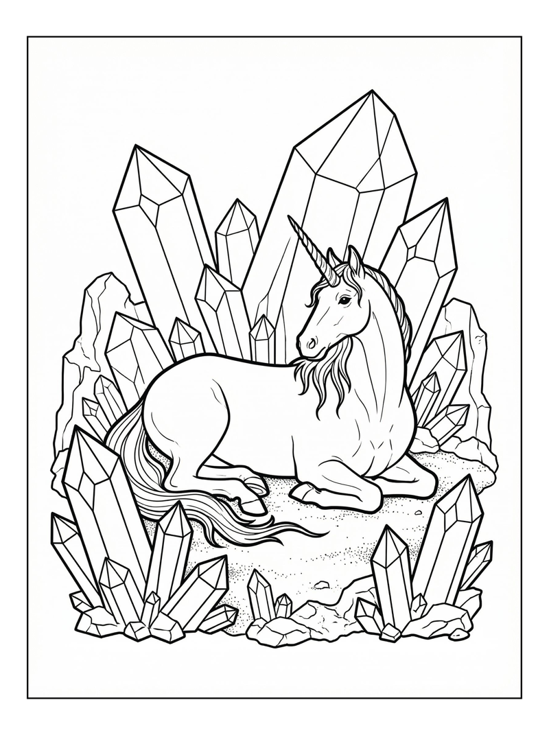 Unicorn Resting In Crystal Cave