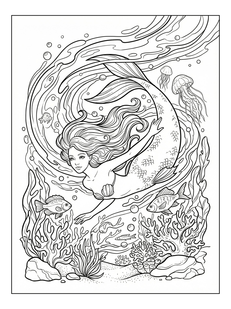 Mermaid Exploring Under The Ocean