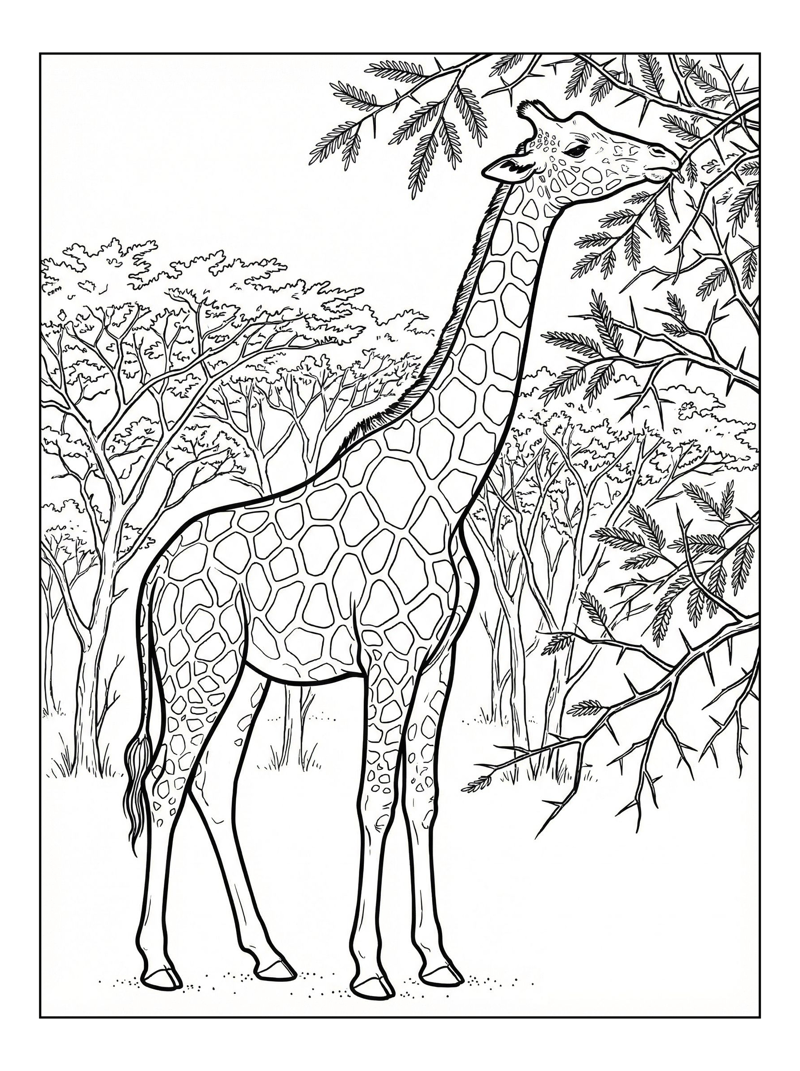 Reticulated Giraffe Eating In Acacia Grove